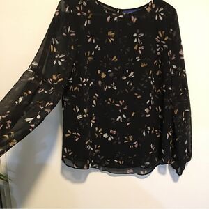 APT 9 Brush stroke design sheer sleeve‎ chiffon top! IN BLACK NOT RED